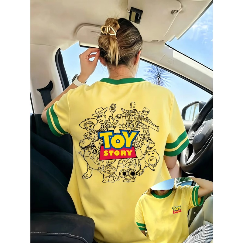 Chalk Bag - เสื้อยืดคอกลมแขนสั้นลาย Toy Story สำหรับผู้หญิง พิมพ์ลายการ์ตูนเต็มตัวที่ด้านหลัง เหมาะสำหรับเด็กชายและเด็กหญิง