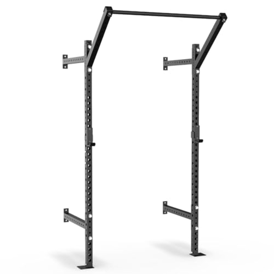 Pull Up Bar - แร็คสควอทติดผนังสำหรับใช้ในยิมที่บ้าน โครงสร้างเหล็ก ผิวสีดำ รับน้ำหนักได้ 750 ปอนด์