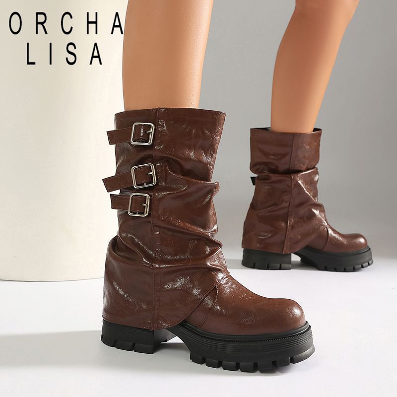 Lifting Belt - รองเท้าบูทผู้หญิง ORCHA LISA แบบหุ้มข้อ ปลายโค้ง ความสูง