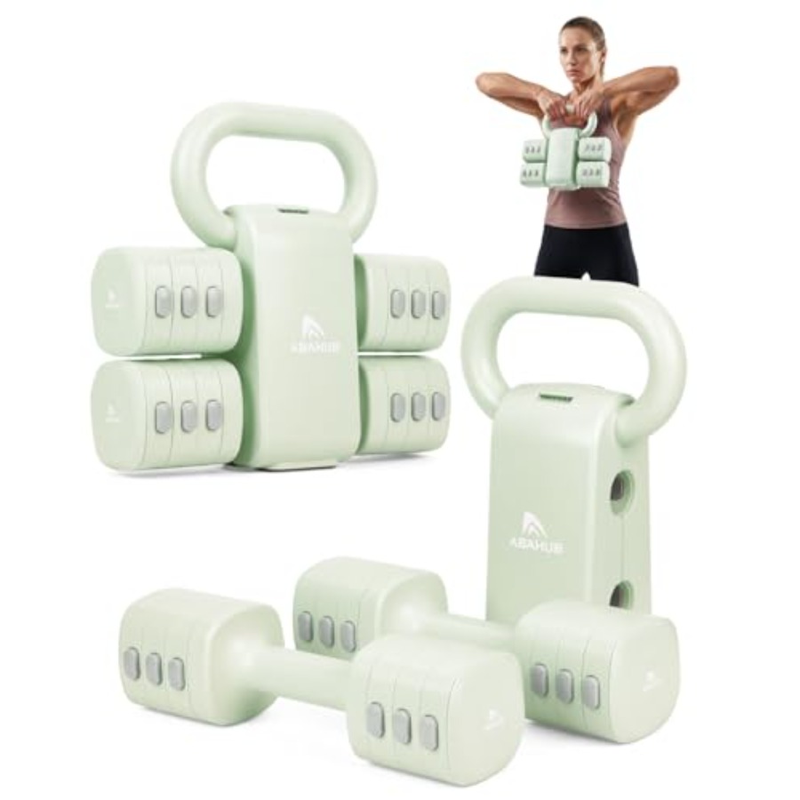 Kettlebell - ชุดดัมเบลสำหรับยิมที่บ้าน: ชุดน้ำหนักปรับได้ 4-in-1 พร้อมตัวแปลงด้ามจับแบบ Kettlebell โครงสร้างเหล็ก