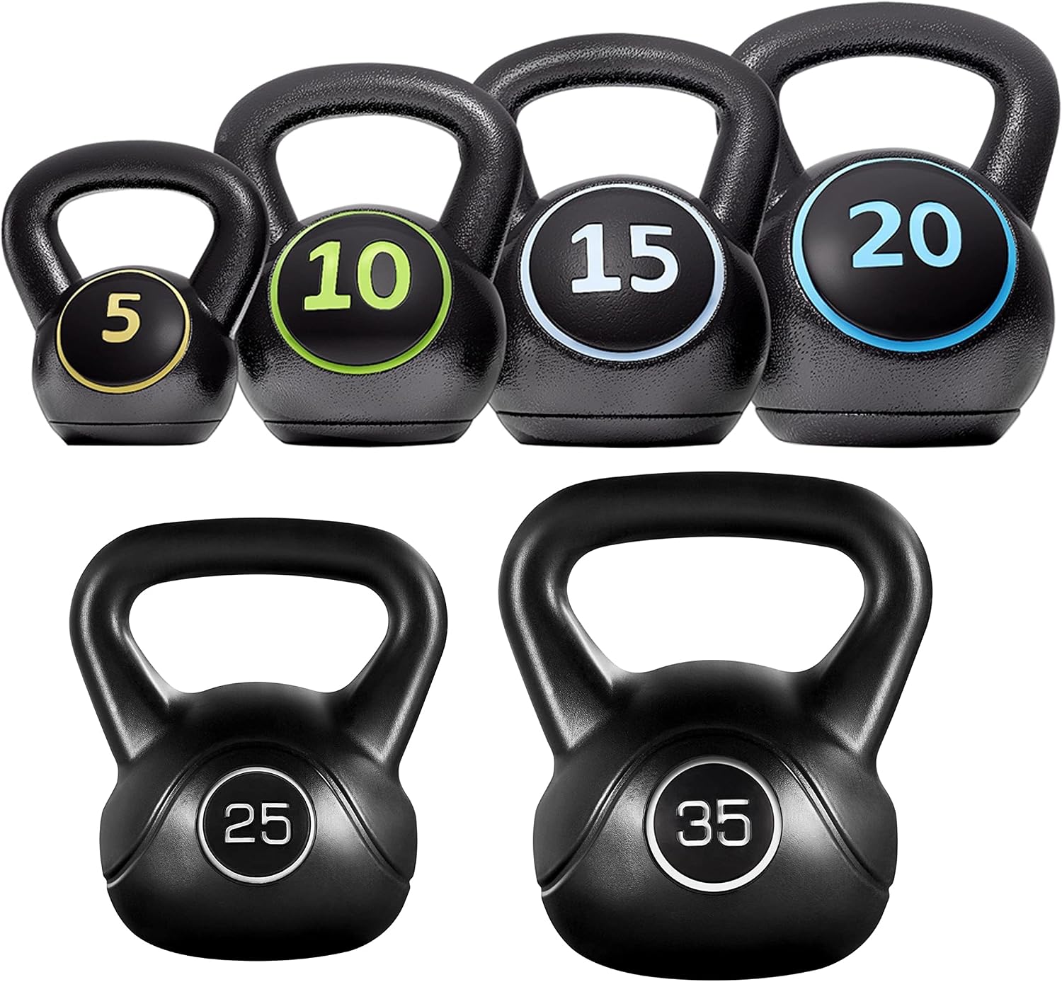 Kettlebell - ชุดเคตเทิลเบลสำหรับออกกำลังกายที่บ้าน ประกอบด้วยดัมเบลเคลือบ HDPE จำนวน 6 ชิ้น