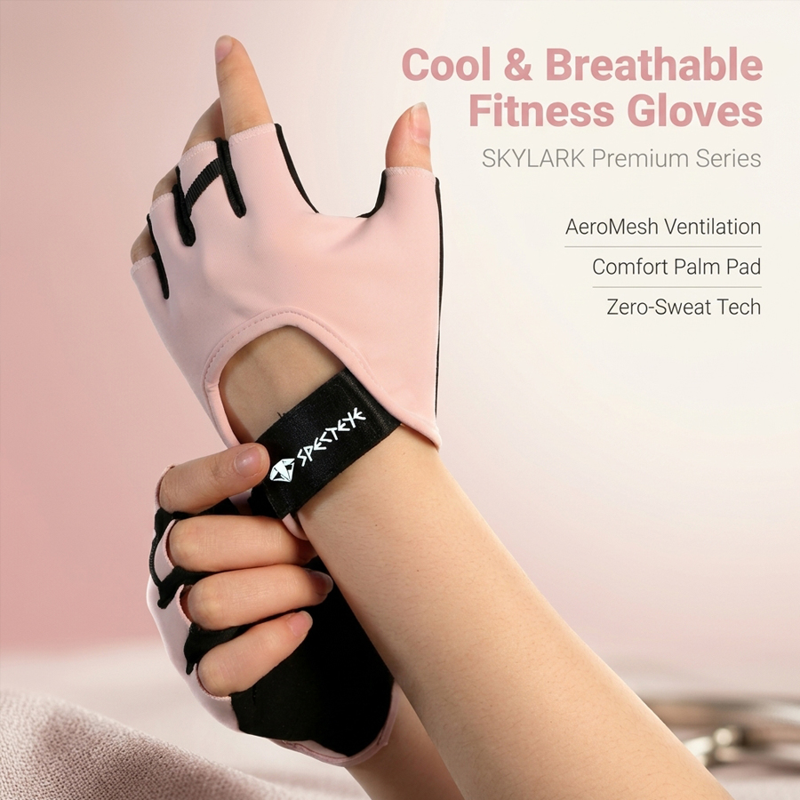 ถุงมือฟิตเนสแบบครึ่งนิ้วสีชมพู - Weightlifting Gloves บทวิจารณ์และราคา